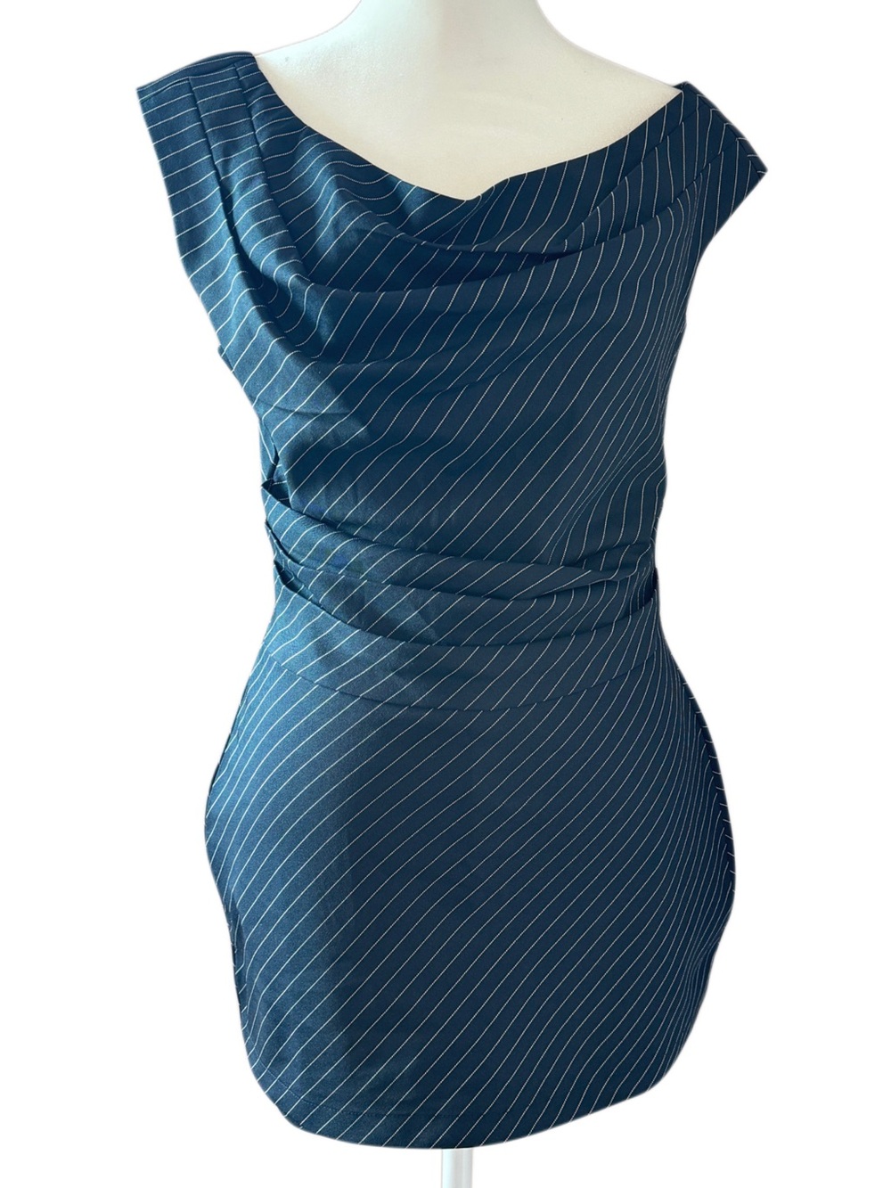 Fashion Nova Navy Blue Pinstripe Skort Romper Size Small